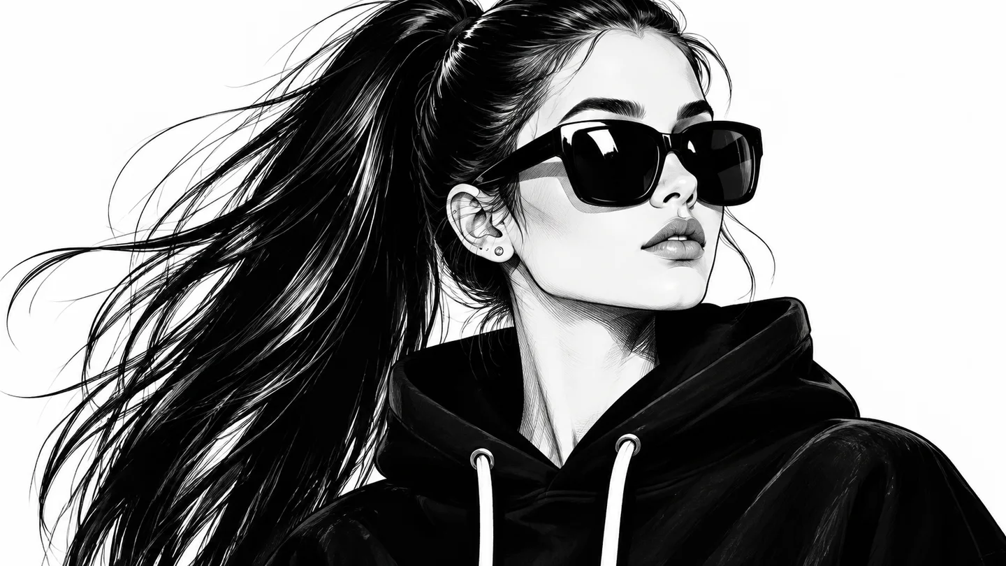 Avatar monocromático ilustrativo com linhas finas de tinta